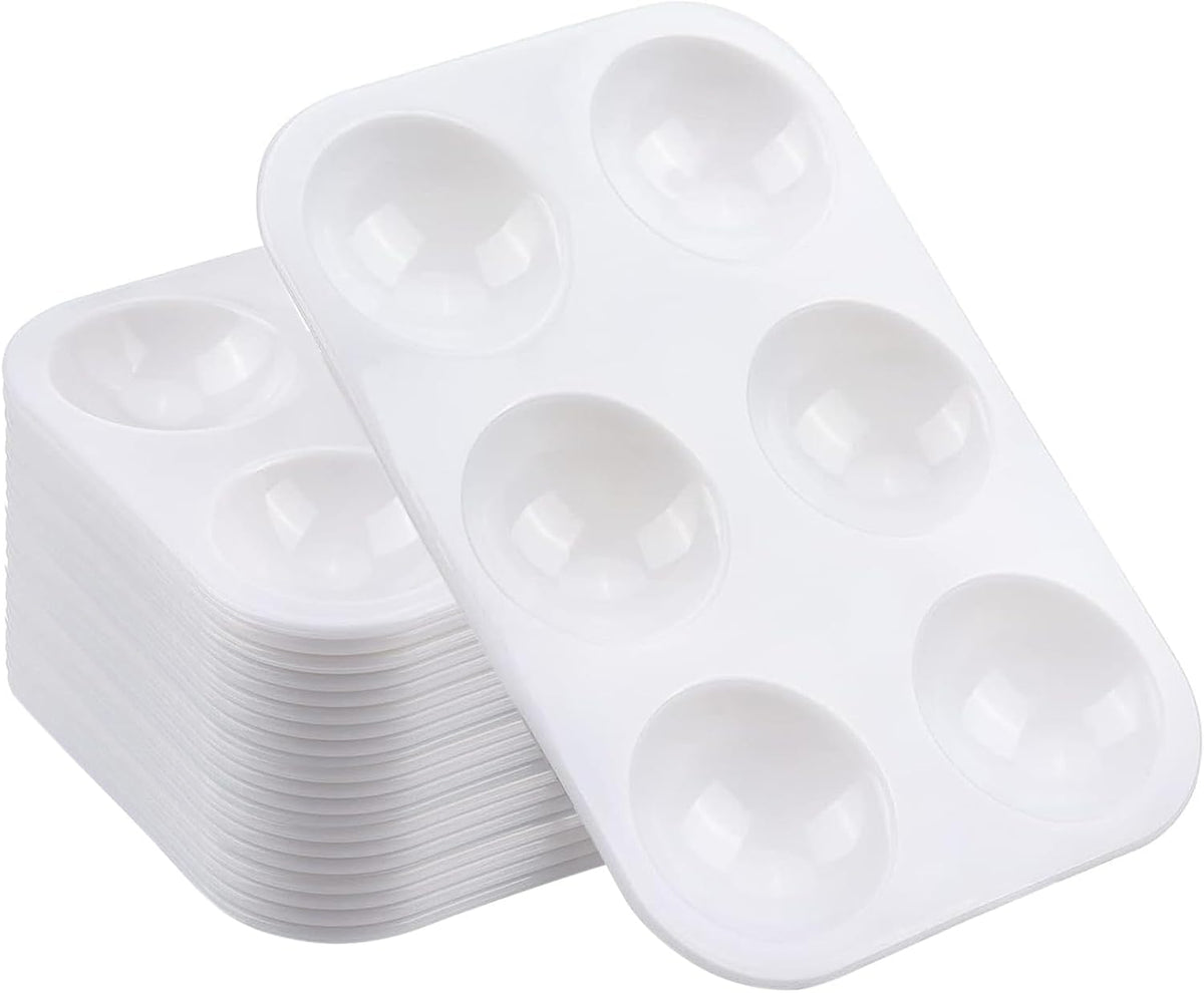 20 PCS White Paint Tray Palettes, Plastic Watercolor Paint Pallets with 6 Wells for Painting Party, DIY Craft and Art Painting