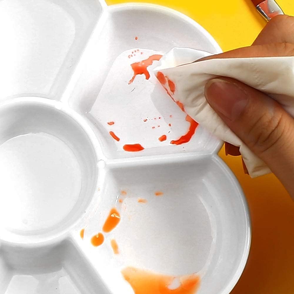 Petal Plastic Palette Painting Dish 7 Well Flower Paint Tray Watercolor Painting Mixing Palette for Oil Acrylic Watercolor Gouache,Easy Wash, Paint Palette (White)