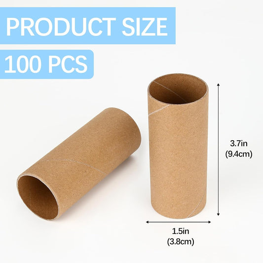 100 pack toilet paper rolls for crafts Round Thick cardboard tubes empty paper towel rolls for crafts Arts 3.7inch x 1.55inch (Brown-100pc)