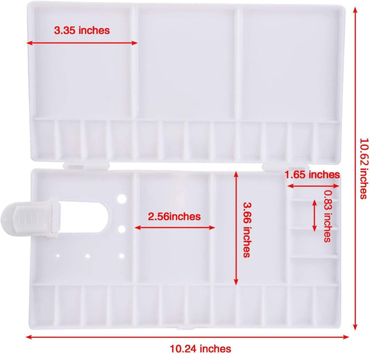 Watercolor Palette Folding Paint Tray Plastic Painting Pallet with 33 Compartments, Thumbhole and Brush Holders, White