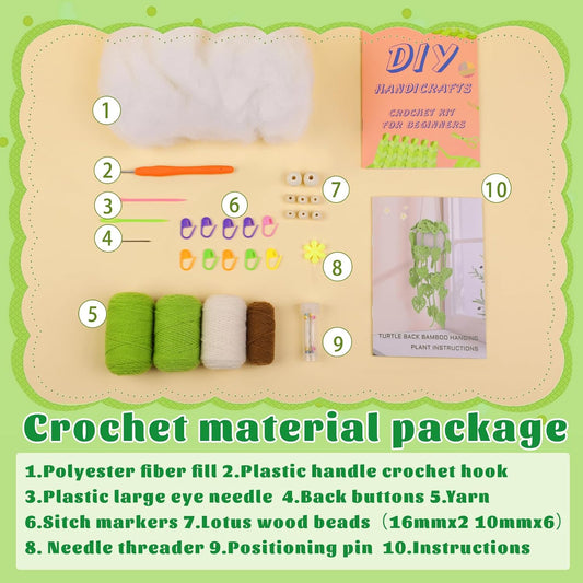Beginner Crochet Kit Crochet Starter Kit with Step-by-Step Video Tutorial, Hanging Potted Knitting Starter Kit for Beginner Decor, Plant Collection (40%+ Yarn)