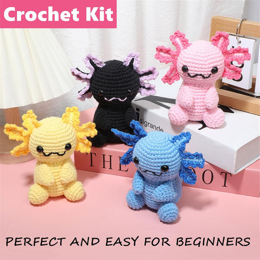 4-Pack Salamander Crochet Kit for Beginners Adults, DIY Crochet Animal Kit with Step-by-Step Video Tutorial, Crochet Kit for Beginners, Beginner Crochet Kit for Adults
