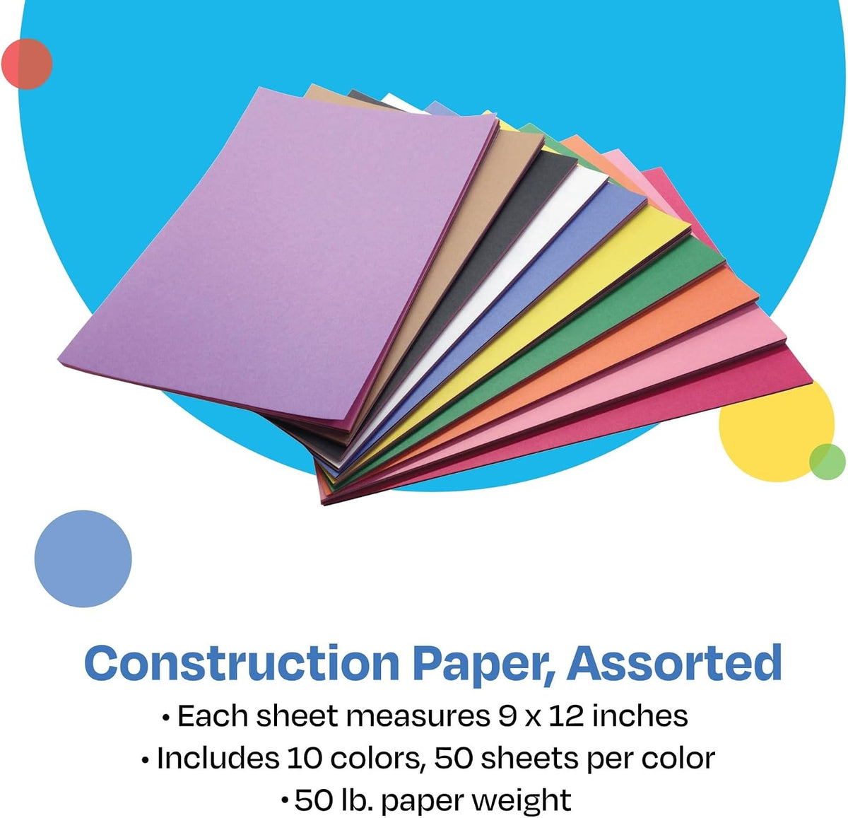 Construction Paper, 9 x 12 Inches, Assorted Colors, 500 Sheets