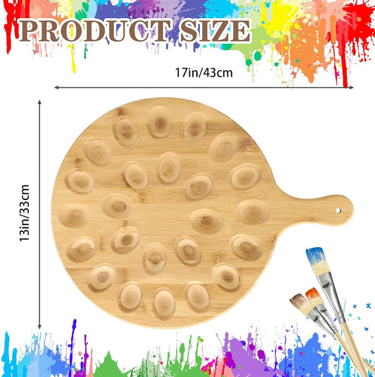 2 Sides Wooden Paint Palette, 24 Well & Flat Wood Paint Tray for Painting, Oil Watercolor Acrylic Art Wooden Paint Mixing Palette Holder for Artist Painter (Beige)