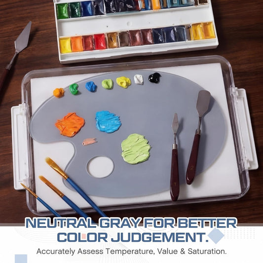 1 Pack 12"x8" Neutral Grey Tempered Glass Palette for Oil Painting Keep Wet Fresh Airtight Case 40 Disposable Paper 2 Sponge Scratch Resistant Easy Clean up for Artist Acrylic DIY Color Mixing