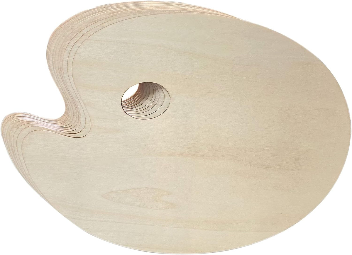 12 Pack Unfinished Wood Palette 12 x 9 inch Wooden Oval Painting Palette for Crafts