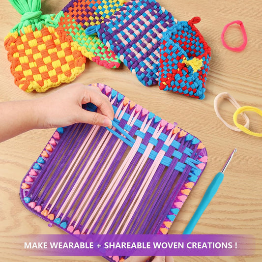 Weaving Loom Kit Toy Crafts - Arts and Crafts for Kids and Adults - Great Birthday Gift for Girls 6 7 8-12 13 Years Old - Sturdy Frame Potholder Loom Making Kit Portable Box and Craft Ring