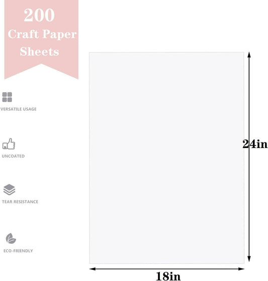 18”x 24”Kraft Paper Sheets Bulk White Paper, Large Craft Paper for Arts, Drawing, DIY Projects, White Wrapping for Gift Shipping Packaging 200 Sheets