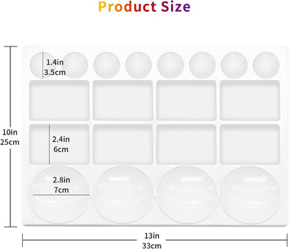 20 Well Watercolor Paint Tray Palette Pallet Acrylic Painting Mixing Plastic Artist Large Square Palette, 13 x 10 Inches, White, 1PCS
