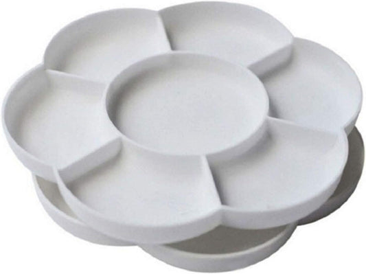 2 Pcs Plastic Paint Palette Tray with 7 Wells, 6 Inch Round Watercolor Painting Tray for Gouache, Oil, Art Supplies
