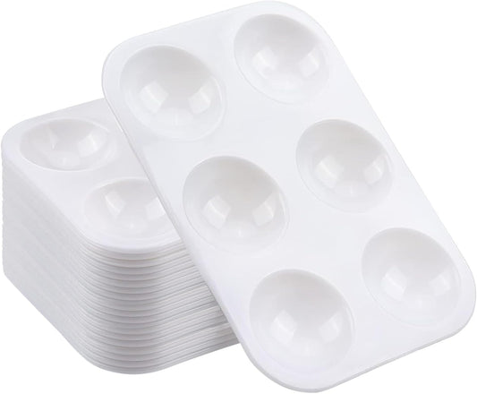 20 PCS White Paint Tray Palettes, Plastic Watercolor Paint Pallets with 6 Wells for Painting Party, DIY Craft and Art Painting