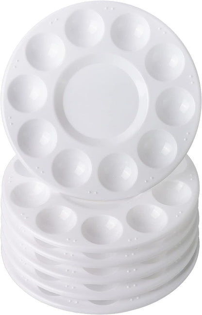 6 Pack Paint Tray Palettes, Round, White | Plastic Paint Pallet for Kids Art Painting Palette for Painting or DIY Craft Class