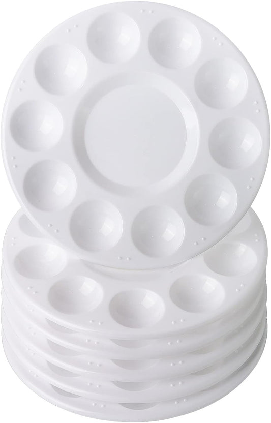 6 Pack Paint Tray Palettes, Round, White | Plastic Paint Pallet for Kids Art Painting Palette for Painting or DIY Craft Class