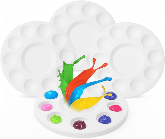 Round Paint Tray Palettes, 4 Pack | Plastic White Palettes for Students, Kids, Paint Holder, DIY Craft Class, Painting