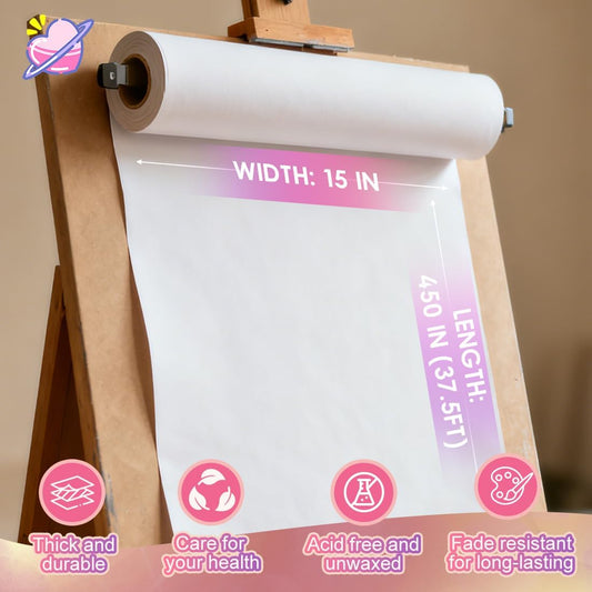 Craft Paper Roll 15" x 450" Kraft Paper White Easel Paper Roll for Moving Gift Wrapping Art Bulletin Board Paper Floor Covering Bouquet Flower Packing Painting Drawing Poster Chart Paper