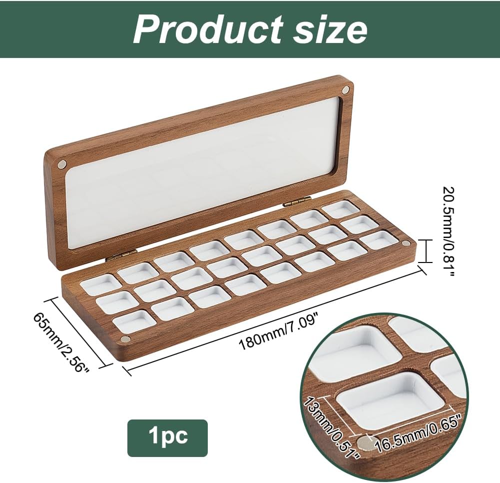Empty Watercolor Paint Palette, 24 Grids Wooden Color Mixing Tray with Lid Travel Water Color Box Durable Case for Painters Students Adult Studio Home, Camel
