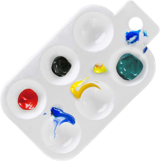 6-Well Plastic Rectangular Artist Painting Palette - Paint Color Mixing Tray - Art Students, Classroom, Class Craft Projects, Fun Parties - Brush Mix Acrylic, Oil, Watercolor