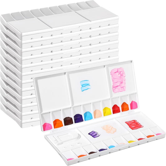 12 Pcs Watercolor Palette Bulk with 20 Wells 5 Mixing Areas Plastic Folding Painting Tray with Thumbhole Brush Paint Case for Beginner Artist Art Class Halloween Painting Party DIY Craft Favor
