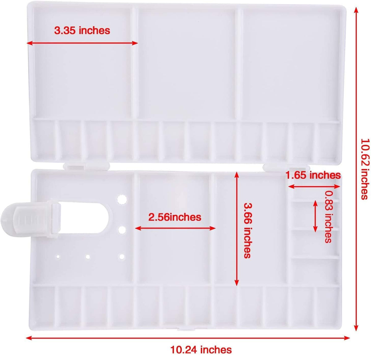Watercolor Palette Folding Paint Tray Plastic Painting Pallet with 33 Compartments, Thumbhole and Brush Holders, White