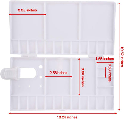 Watercolor Palette Folding Paint Tray Plastic Painting Pallet with 33 Compartments, Thumbhole and Brush Holders, White