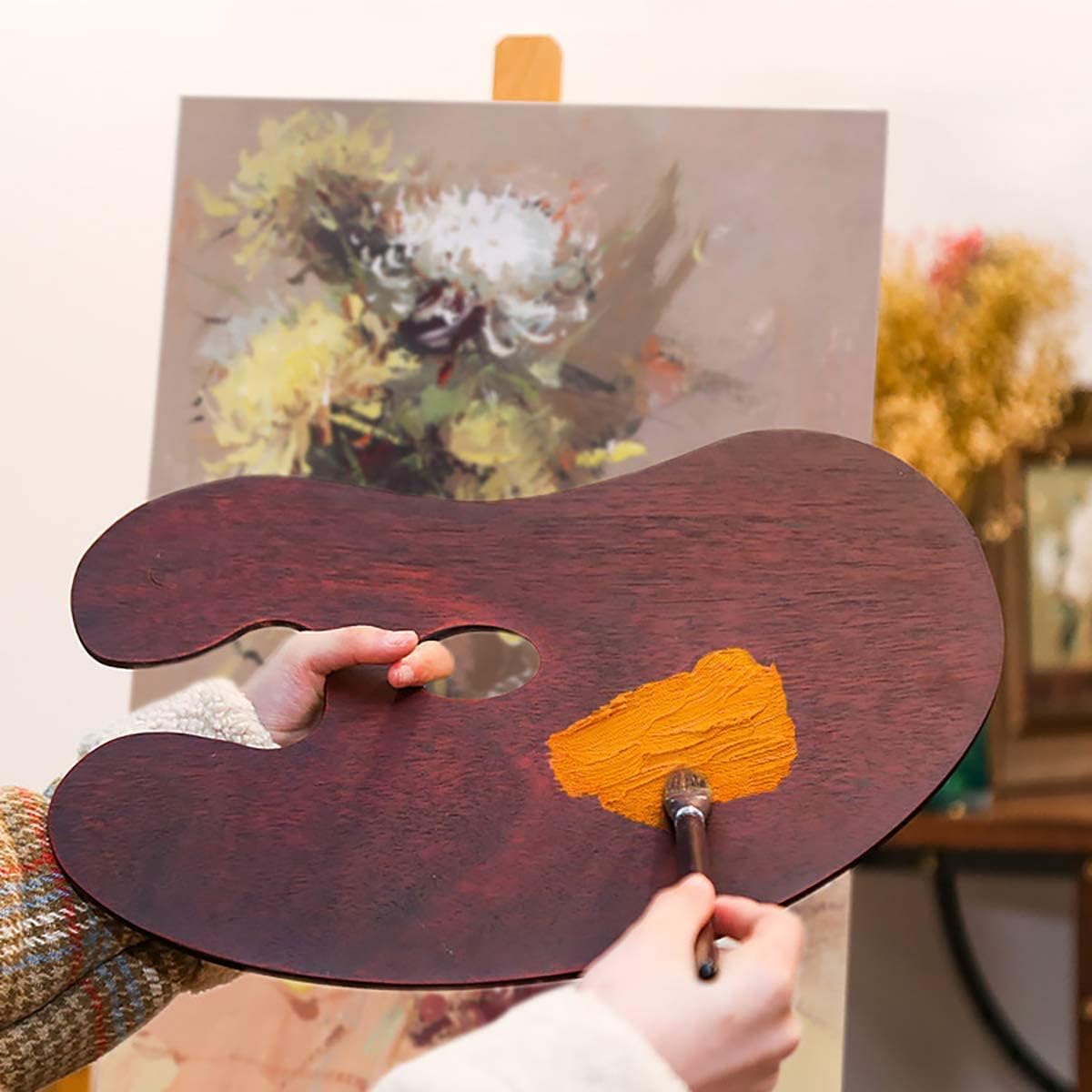 Large Walnut Wooden Paint Palette 20 x 16 Inch - Kidney Shaped Oil Painting Pallet, Color Mixing Tray for Pro, Artist Art Students, Gouache 50 * 40 cm (Kidney 20 x 16 inch)