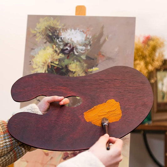 Large Walnut Wooden Paint Palette 20 x 16 Inch - Kidney Shaped Oil Painting Pallet, Color Mixing Tray for Pro, Artist Art Students, Gouache 50 * 40 cm (Kidney 20 x 16 inch)