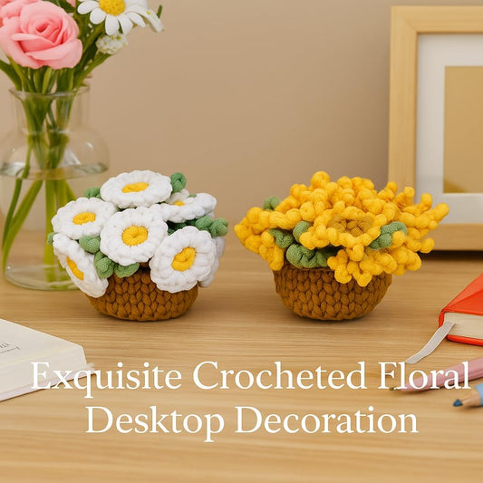 Beginner Crochet Kit, Learn to Crochet Flower Coaster Kit, Includes Video Tutorial and Manual, Easy Knitting Yarn for Adults, DIY Holiday Birthday Gift Ideas (Sunflowers and Daisies)