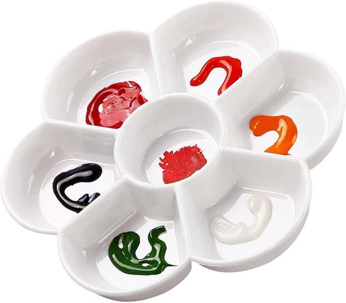 Petal Plastic Palette Painting Dish 7 Well Flower Paint Tray Watercolor Painting Mixing Palette for Oil Acrylic Watercolor Gouache,Easy Wash, Paint Palette (White)