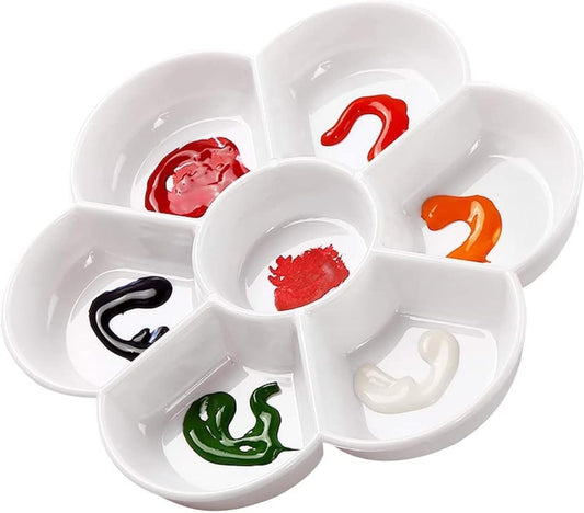 Petal Plastic Palette Painting Dish 7 Well Flower Paint Tray Watercolor Painting Mixing Palette for Oil Acrylic Watercolor Gouache,Easy Wash, Paint Palette (White)
