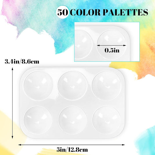 50 PCS White Plastic Watercolor Palette, 6 Well Rectangular Paint Palettes, Paint Tray Palettes, Paint Trays for Kids, for Painting, DIY Craft, Art Painting Class