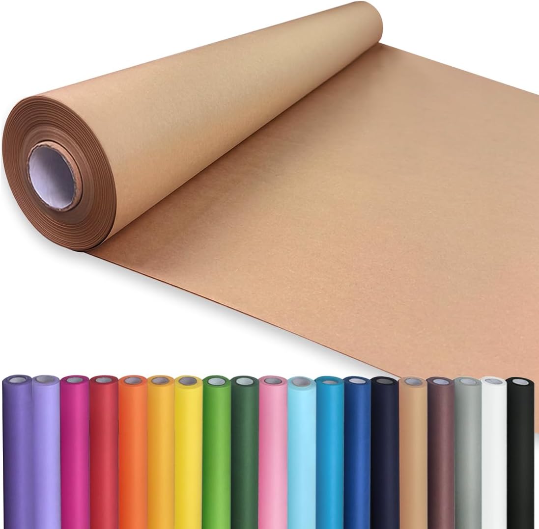 Brown Kraft Paper Roll 36" x 1,440" (120') for Craft Bulletin Board Paper Art Table Covering Crafting Gift Wrapping Bouquet Packing Parcel 70GSM 50LB (Brown, 36" x 120')