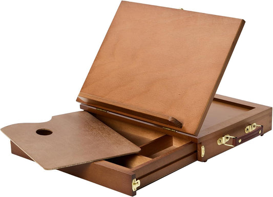 Wooden Tabletop Easel with Drawer: Solid Beech Wood Pochade Box with Storage & Sketching Board - Portable Painting Easel for Artist, Art Students, Beginners & Kids, Canvas up to 11" × 14"