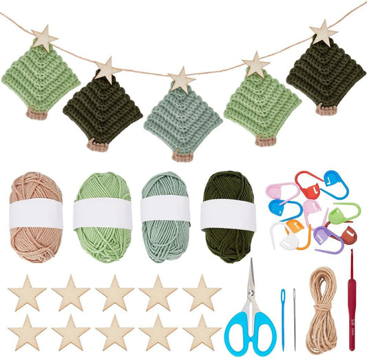 Crochet Banner Wreath Beginner Christmas Ornament Kit - Tree Wreath Starter Supplies DIY Craft Kit for Adults with Step-by-Step Video Tutorial