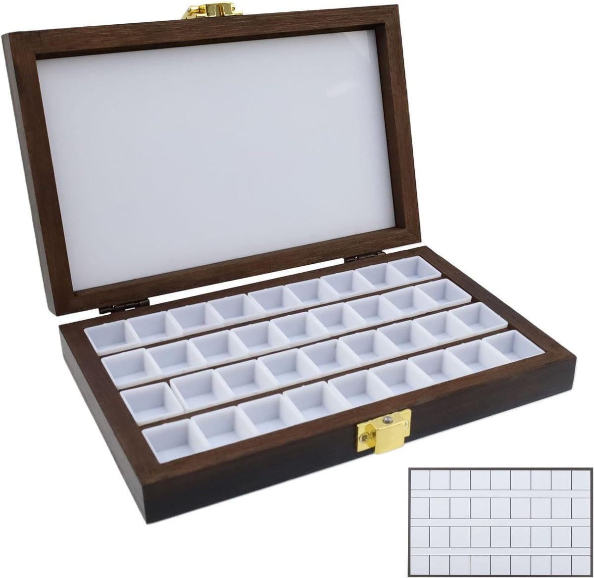 Wooden Watercolor Paint Palette | 36 Grids 2ml Detachable Half Pans Grids for Acrylic Gouache Painting Amateur, 4" x 6", Dark Walnut, Country Style