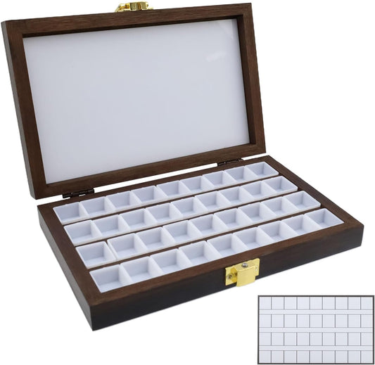 Wooden Watercolor Paint Palette | 36 Grids 2ml Detachable Half Pans Grids for Acrylic Gouache Painting Amateur, 4" x 6", Dark Walnut, Country Style
