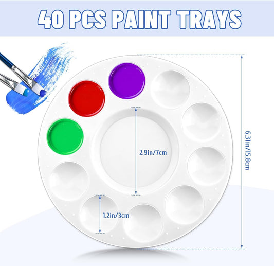 40Pcs Paint Tray Palettes, Art Plastic Paint Trays Watercolor Palette for Kids Painting Craft DIY School Project, Art Class, White Paint Holder, Paint Supplies