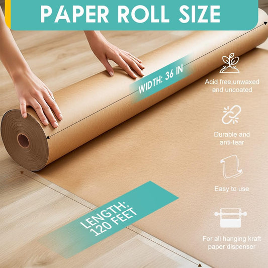 Brown Kraft Paper Roll 36" x 1,440" (120') for Craft Bulletin Board Paper Art Table Covering Crafting Gift Wrapping Bouquet Packing Parcel 70GSM 50LB (Brown, 36" x 120')