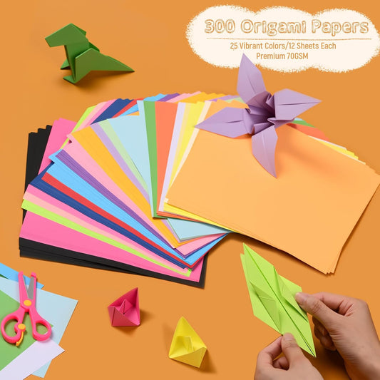 300 Sheets Origami Paper 25 Color Double Sided Origami Paper 6x6 | 6" Square Oragami Paper Easy to Fold, tear-resistant, Holds Crisp Creases, Crafts for Handmade Projects Great