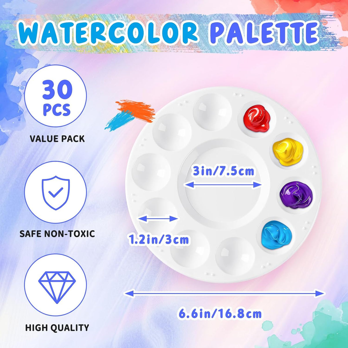 30PCS Paint Tray Palettes, Plastic Paint Pallets for Kids, Watercolor Palette Painting Tray for Art Painting