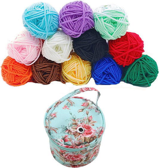 Beginner Crochet Kit 12 Color Acrylic Yarn Set with Yarn Storage Box Crochet Crafts Starter Pack for Adults and Kids (Yarn + Storage)