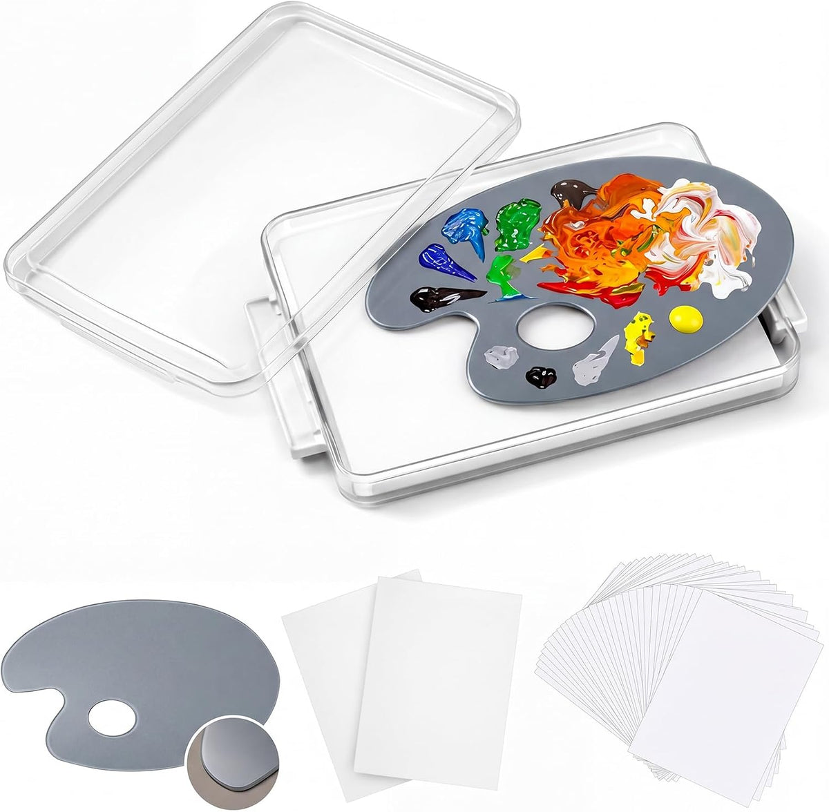 1 Pack 12"x8" Neutral Grey Tempered Glass Palette for Oil Painting Keep Wet Fresh Airtight Case 40 Disposable Paper 2 Sponge Scratch Resistant Easy Clean up for Artist Acrylic DIY Color Mixing