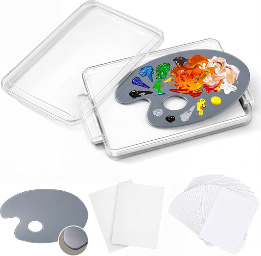 1 Pack 12"x8" Neutral Grey Tempered Glass Palette for Oil Painting Keep Wet Fresh Airtight Case 40 Disposable Paper 2 Sponge Scratch Resistant Easy Clean up for Artist Acrylic DIY Color Mixing