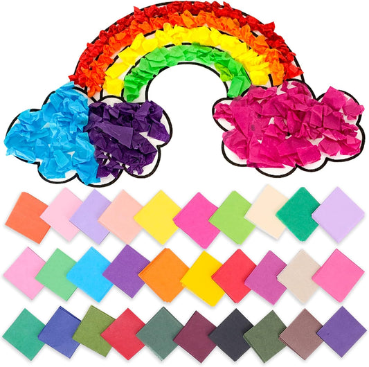 Tissue Paper Squares - 1x 1 inch for Arts and Crafts (3000 Pcs) | 1x 1 inch, 3000 Pcs in 30 Colors, Rainbow Tissue Squares for Arts Craft DIY Scrapbooking Scrunch Art Classroom Activities