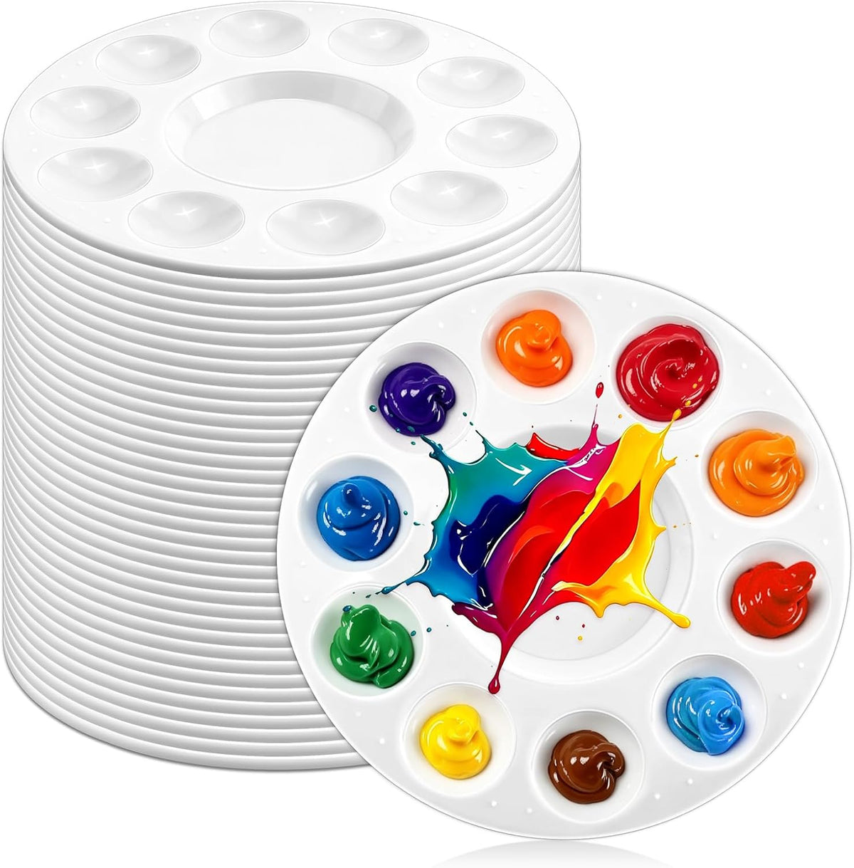 40Pcs Paint Tray Palettes, Art Plastic Paint Trays Watercolor Palette for Kids Painting Craft DIY School Project, Art Class, White Paint Holder, Paint Supplies