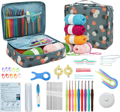 Crochet Kit for Beginners, Adults and Kids | 52-Piece Crochet Set with Yarn, Ergonomic Crochet Hook and Storage Box | Perfect Crochet Starter Kit for Travel, Knitting Supplies and DIY Craft Gifts