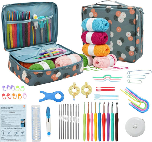 Crochet Kit for Beginners, Adults and Kids | 52-Piece Crochet Set with Yarn, Ergonomic Crochet Hook and Storage Box | Perfect Crochet Starter Kit for Travel, Knitting Supplies and DIY Craft Gifts