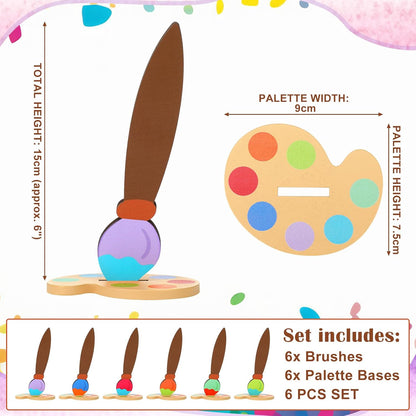 6 Pieces Wooden Brush Palette Centerpiece Art Paint Party Table Sign Graduation Tiered Tray Decor Bar Decorations for Art Theme Birthday Graduation Party Supplies
