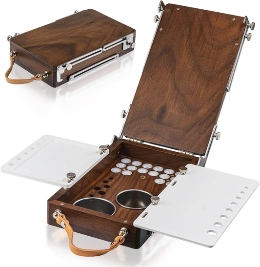 Wood Travel Watercolor Palette, Plein Air Easel Pochade Box for Art Supplies, Mini Walnut Portable Sketchbox for Painting, Handhold Tabletop Easel Storage Box, Wooden Art Box for Outdoor