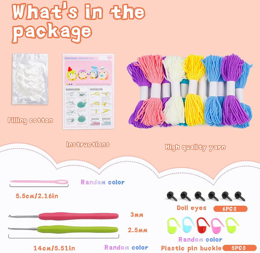 2-Pack Beginner Crochet Kit, Animal Crochet Kit, Cute Crochet Starter Kit with Video Tutorial, 2 Crochet Hooks, Colorful Crochet Yarn, 5 Stitch Markers Complete Crochet Kit Makes 2 Penguins