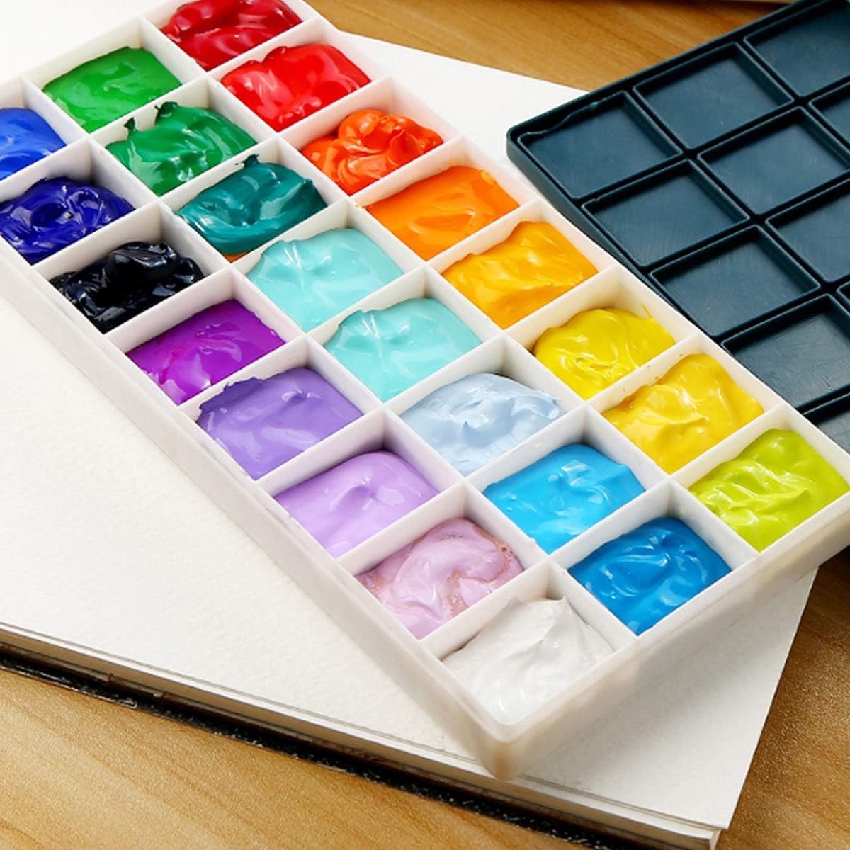 24 Paint Palette Plastic Paint Holder Watercolor Acrylic Paint Storage Travel Palette Tray with Rubber Lid for Artists Students Kids